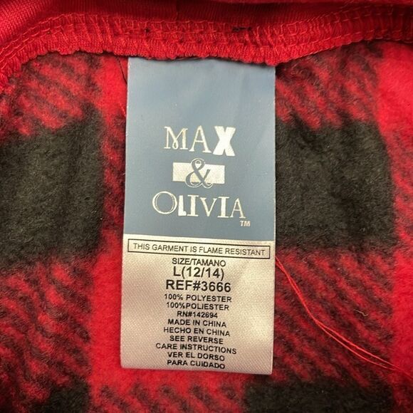 Max & Olivia 1-Piece Checkered Reindeer Pajama Large 12-14 Holiday PJs - Picture 5 of 5